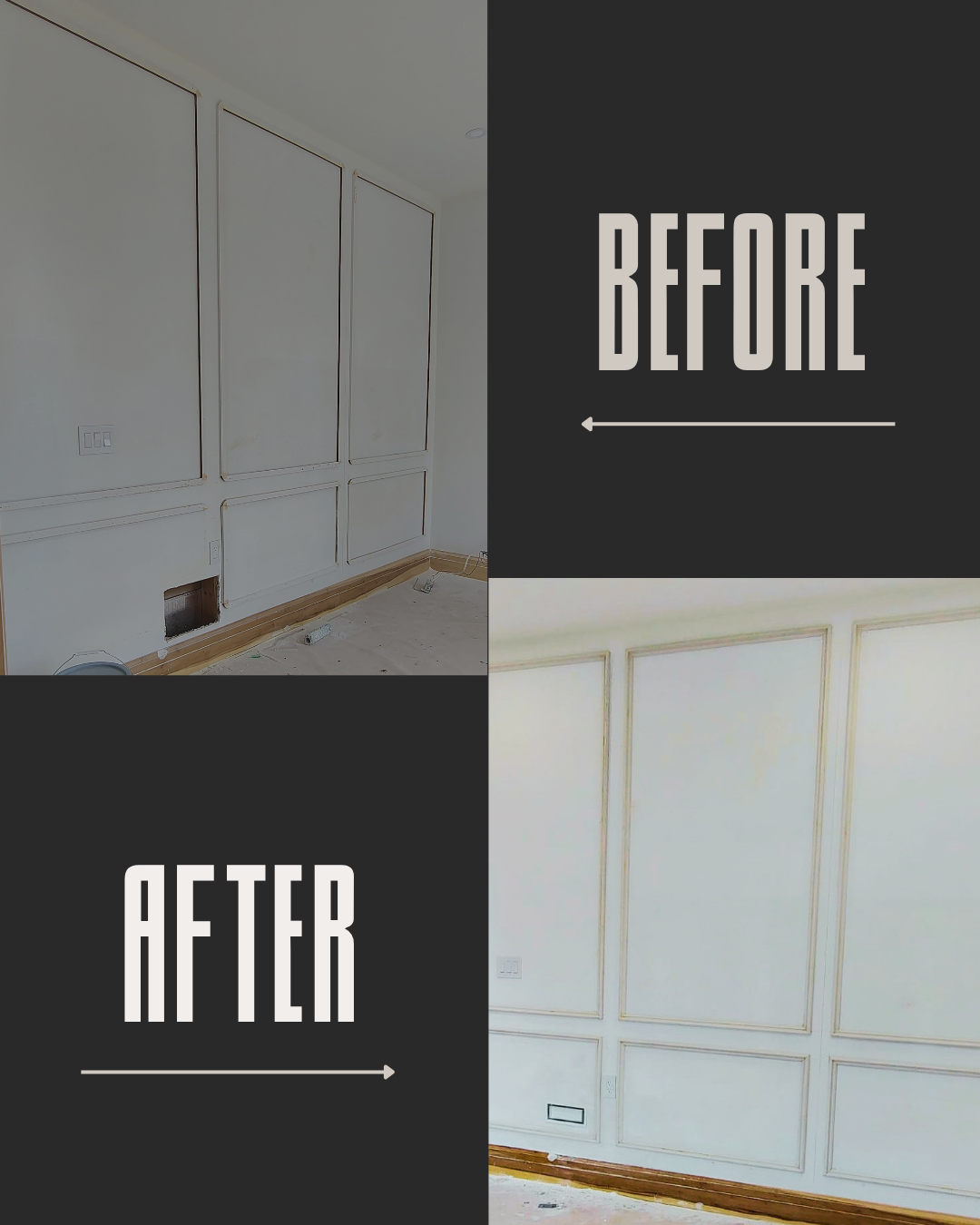 Decorative wall moulding before and after